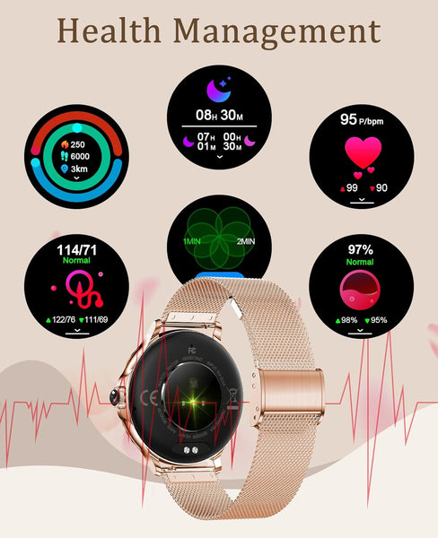 New Women's Smart Watch 1.3'' Large HD Screen IP68 Waterproof Heart Rate Monitor Sport Smartwatch