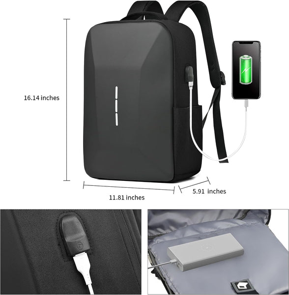 New 15.6 Inch Compact Hard Shell Antitheft Backpack Laptop Bag With USB Port