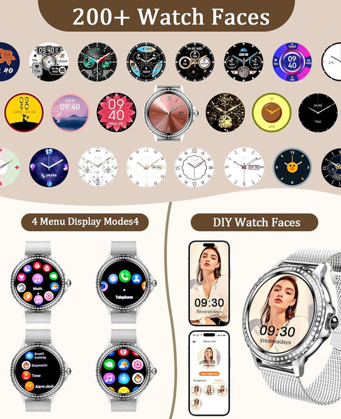 New Women's Smart Watch 1.3'' Large HD Screen IP68 Waterproof Heart Rate Monitor Sport Smartwatch