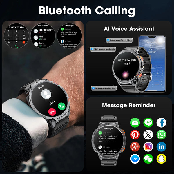 New 1.85'' Large HD Screen Sports Fitness Tracker Smart Watch For Android IOS