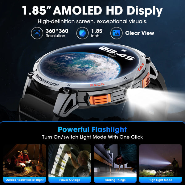 New 1.85'' Large HD Screen Sports Fitness Tracker Smart Watch For Android IOS