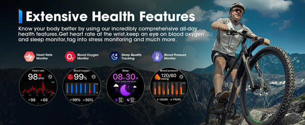 New 1.85'' Large HD Screen Sports Fitness Tracker Smart Watch For Android IOS