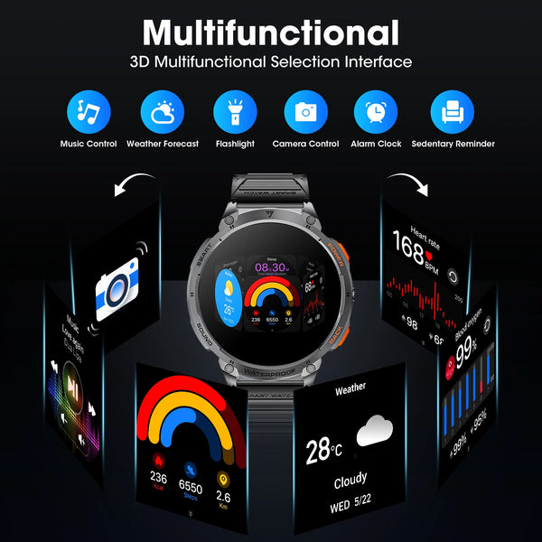 New 1.85'' Large HD Screen Sports Fitness Tracker Smart Watch For Android IOS