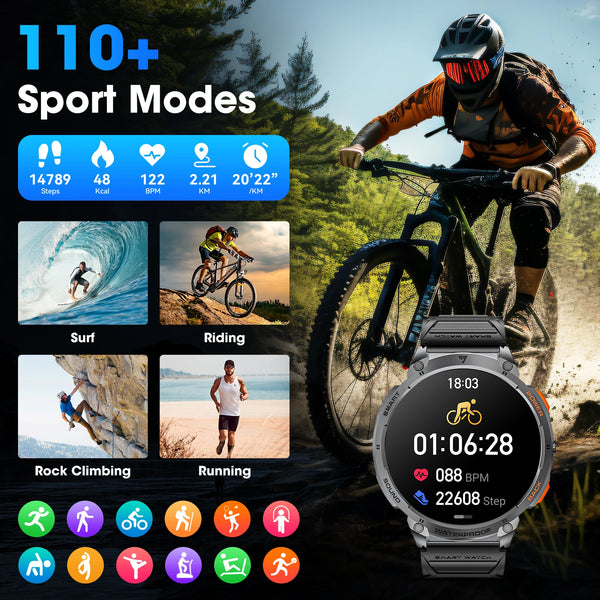 New 1.85'' Large HD Screen Sports Fitness Tracker Smart Watch For Android IOS