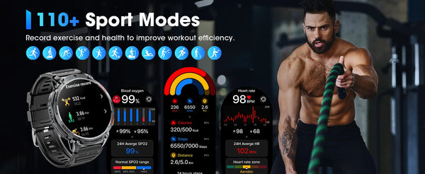 New 1.85'' Large HD Screen Sports Fitness Tracker Smart Watch For Android IOS