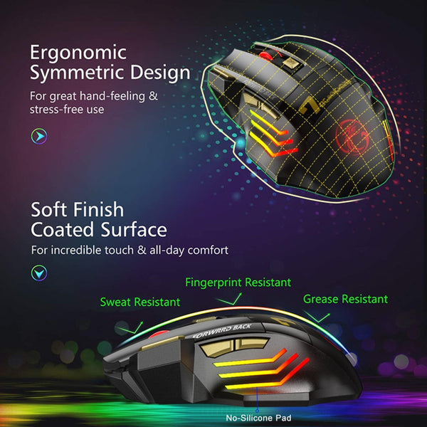 New Wireless Ergonomic Rechargeable LED Gaming Mouse For PC Mac Tablets