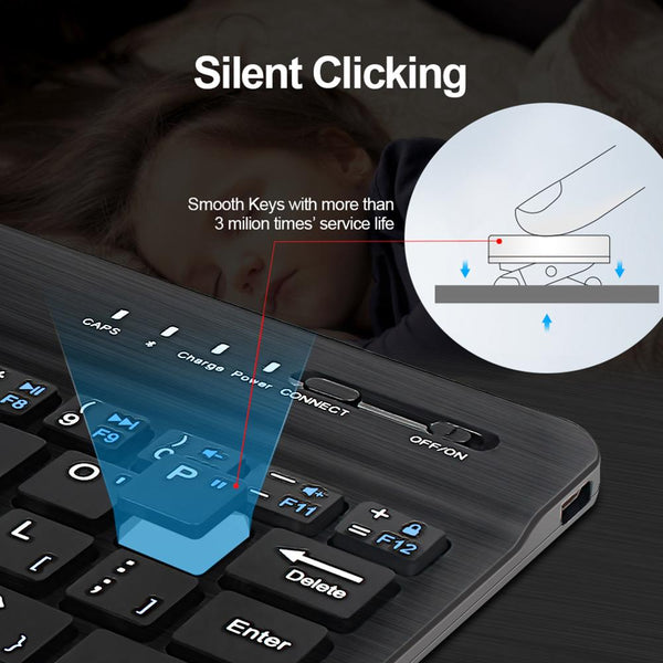 New Super Compact Silent Quiet Wireless Rechargeable Bluetooth Keyboard For PC iOS Androids Tablets