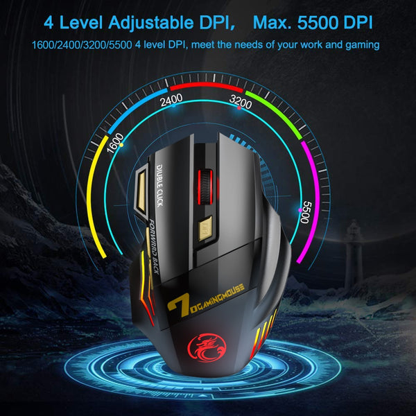 New Wireless Ergonomic Rechargeable LED Gaming Mouse For PC Mac Tablets