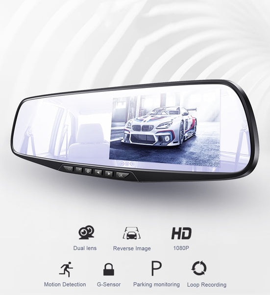 New 4.3'' Dual Lens Dash Camera Front & Back Recorder Rearview Car Mirror With Loop Recording