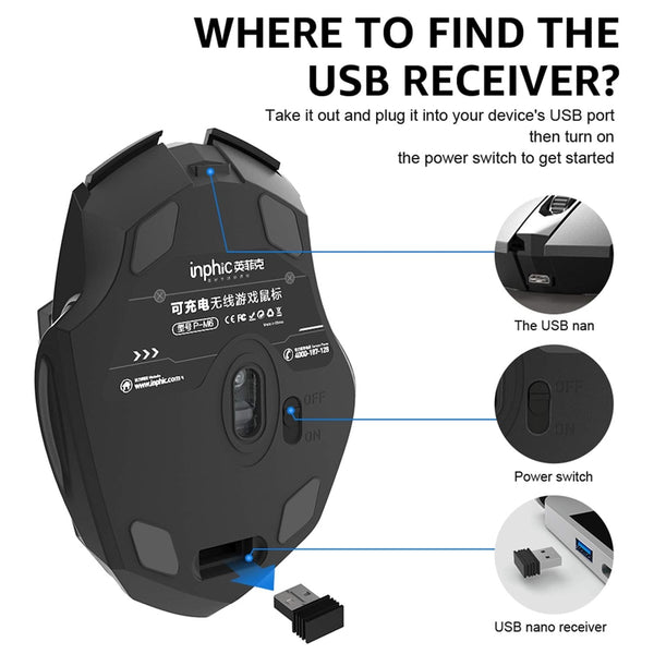 New 2.4GHz Ergonomic Silent Wireless Bluetooth Rechargeable Gaming Mouse For PC Mac Tablets