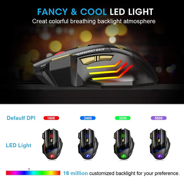 New Wireless Ergonomic Rechargeable LED Gaming Mouse For PC Mac Tablets