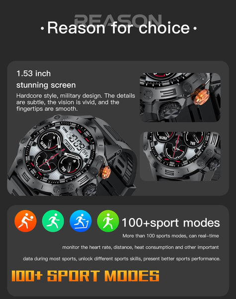 New Outdoor Rugged Water-Resistant Fitness Tracker Men's Smartwatch For Android IOS