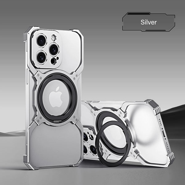 New X-Shaped Ultra Slim Magnetic Metallic Rimless Bumper Case With Ring Holder For iPhone 16 15 14 Pro Max Series