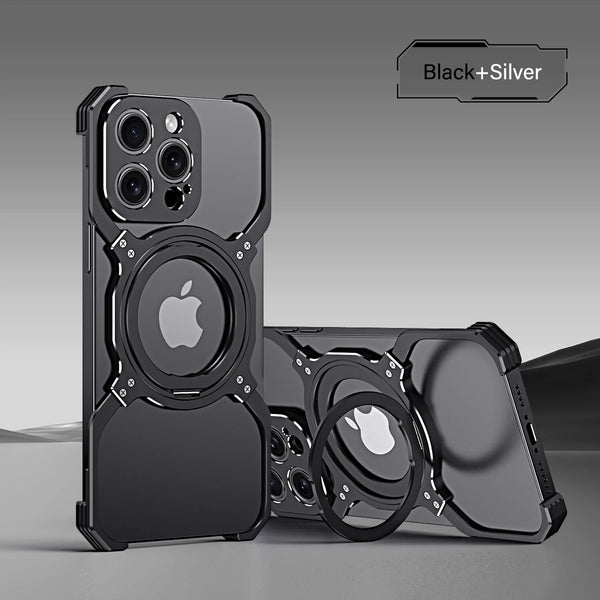 New X-Shaped Ultra Slim Magnetic Metallic Rimless Bumper Case With Ring Holder For iPhone 16 15 14 Pro Max Series