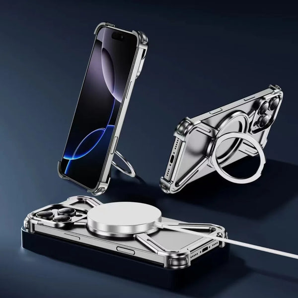 New Ultra Slim Metallic Magnetic Bumper Case With Rotatable Ring Holder For iPhone 16 15 14 Plus Pro Max Series