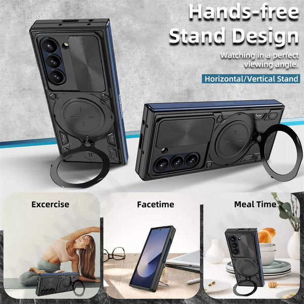 New Magnetic Heavy Protection Magnetic Cover Case With Ring Holder Kickstand For Samsung Galaxy Z Fold 6 5 Series