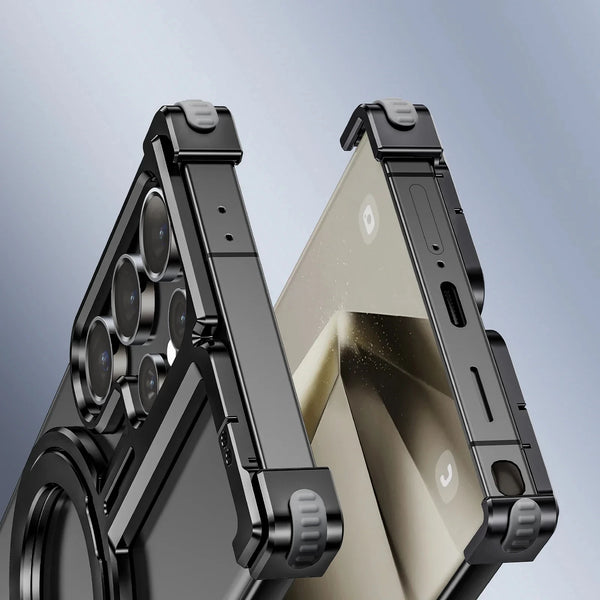 New Ultra Slim Magnetic Metallic Case Protective Bumper With Ring Holder Kickstand For Samsung Galaxy S24 S23 Ultra Series