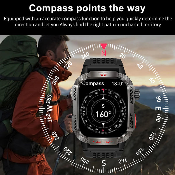 New Rugged Outdoor Multisport Fitness Tracker Smart Watch With LED Flashlight Compass