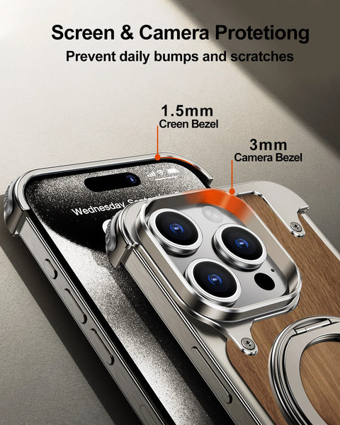 New Strong Magnetic Protective Wood Armor Case WIth Kickstand For iPhone 15 14 Plus Pro Max Series