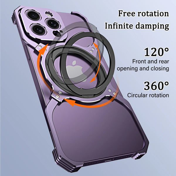 New X-Shaped Ultra Slim Magnetic Metallic Rimless Bumper Case With Ring Holder For iPhone 16 15 14 Pro Max Series