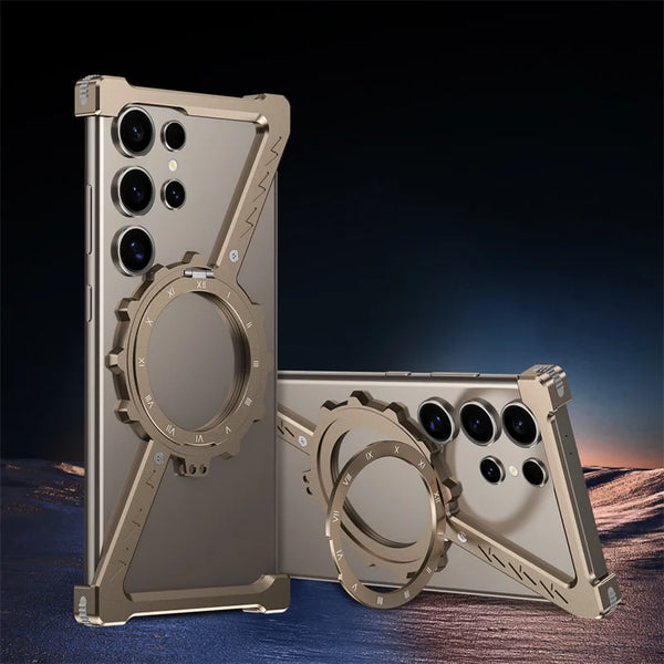 New Z-Shaped Ultra Slim Metallic Phone Case Bumper With Ring Holder For Samsung Galaxy S25 S24 Ultra Series