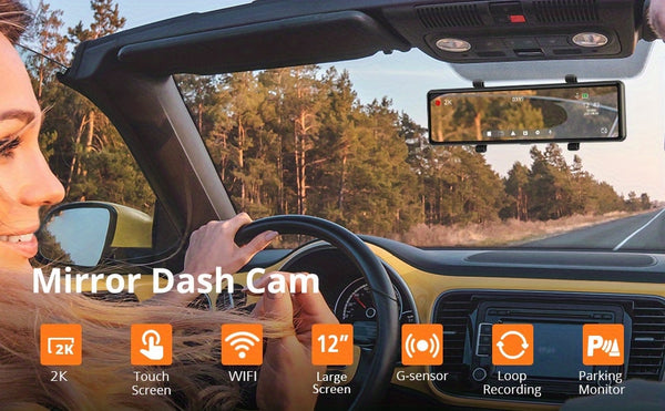 New 12'' Large Touch Screen Front & Rear Dual Lens Dash Camera With Loop Recording