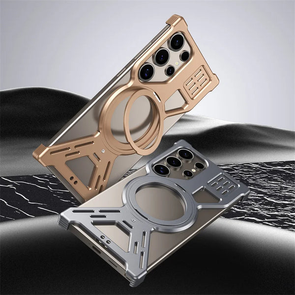 New Ultra Slim Metallic Alloy Magnetic Phone Case With Ring Holder For Samsung Galaxy S25 S24 S23 Ultra Series