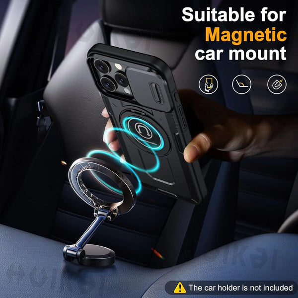 New Protective Drop-Resistant Armor Phone Case With Ring Holder Kickstand Camera Protection For iPhone 16 15 14 Plus Pro Max Series