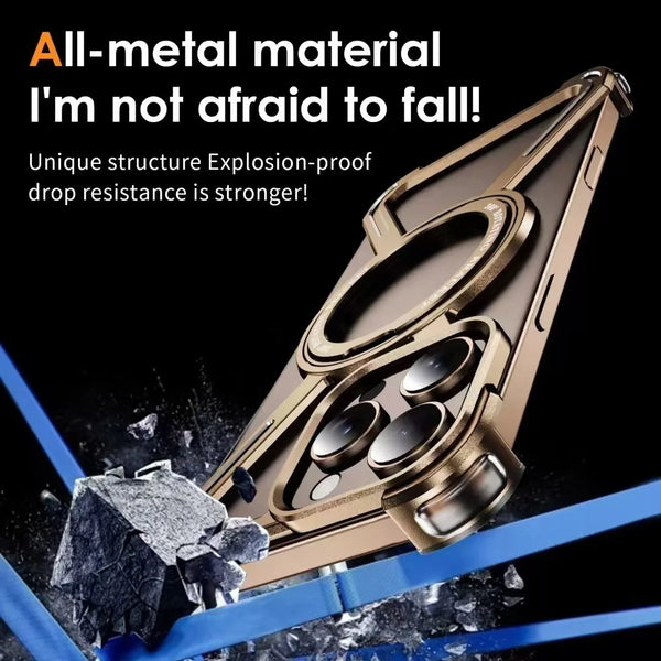 New Ultra Slim Metallic Magnetic Bumper Case With Rotatable Ring Holder For iPhone 16 15 14 Plus Pro Max Series