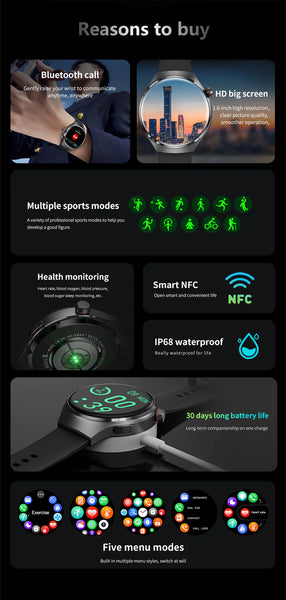 New HD AMOLED Multisport IP68 Waterproof Men's Smartwatch For IOS Android