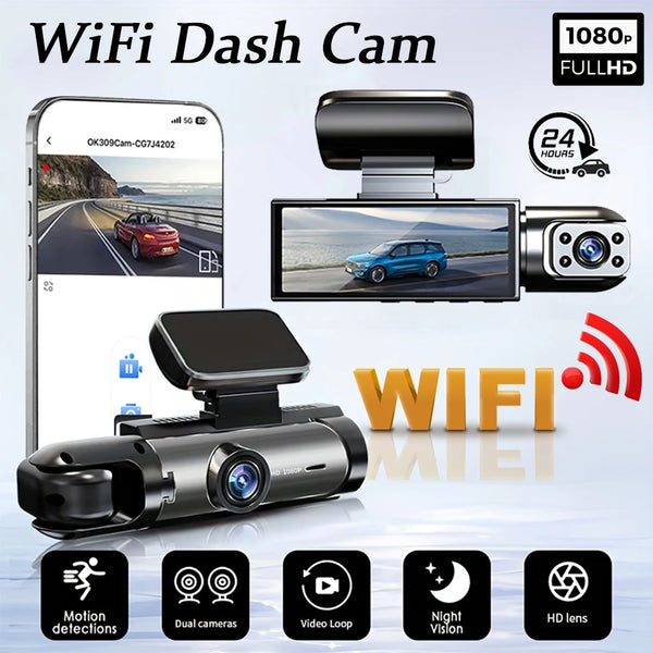 New  Wide Angle 1080P WIFI APP Control Dual Camera Dash Cam (Front & Inside) With IR Night Vision Loop Recording