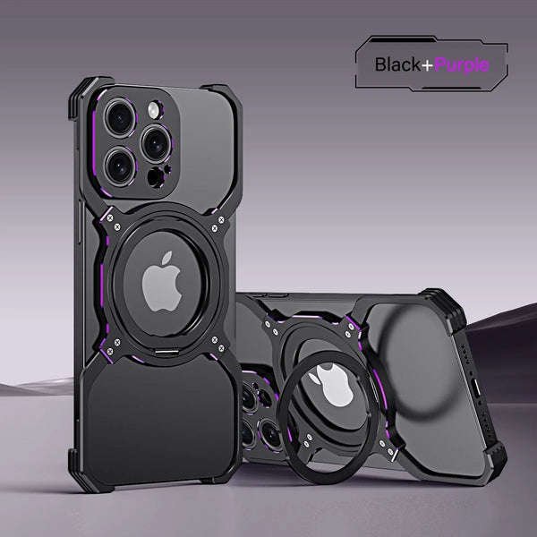 New X-Shaped Ultra Slim Magnetic Metallic Rimless Bumper Case With Ring Holder For iPhone 16 15 14 Pro Max Series