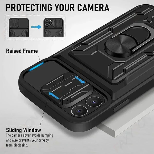 New Military Grade Ring  Holder Wallet Case With Card Slot For iPhone 16 15 14 Plus Pro Max Series