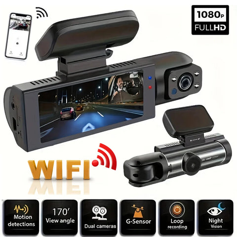 New  Wide Angle 1080P WIFI APP Control Dual Camera Dash Cam (Front & Inside) With IR Night Vision Loop Recording