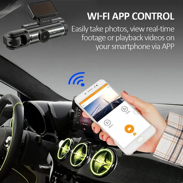 New  Wide Angle 1080P WIFI APP Control Dual Camera Dash Cam (Front & Inside) With IR Night Vision Loop Recording