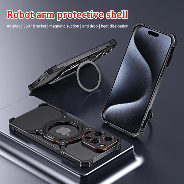 New X-Shaped Ultra Slim Magnetic Metallic Rimless Bumper Case With Ring Holder For iPhone 16 15 14 Pro Max Series