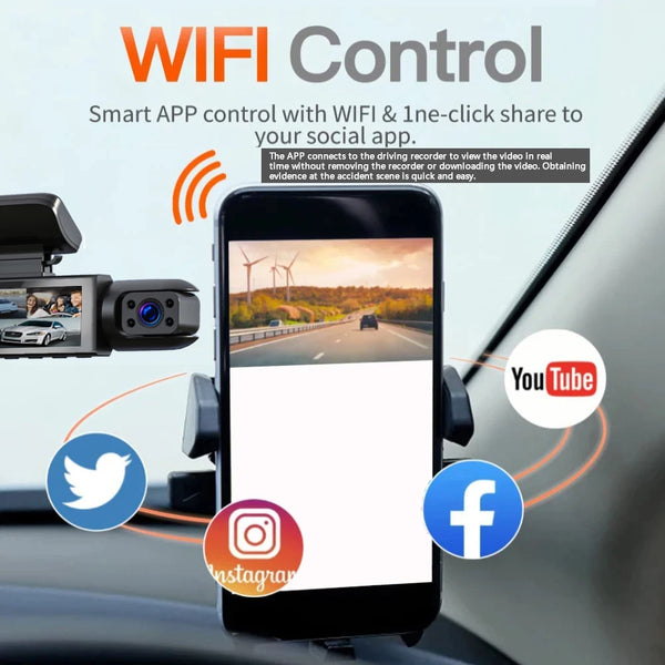 New  Wide Angle 1080P WIFI APP Control Dual Camera Dash Cam (Front & Inside) With IR Night Vision Loop Recording