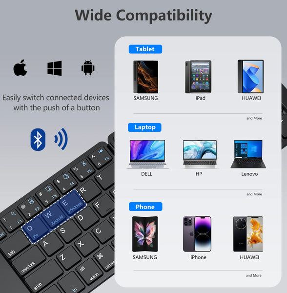 New Ultra Slim Mini Foldable Wireless Bluetooth Rechargeable Keyboard For Windows Android IOS