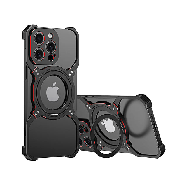 New X-Shaped Ultra Slim Magnetic Metallic Rimless Bumper Case With Ring Holder For iPhone 16 15 14 Pro Max Series