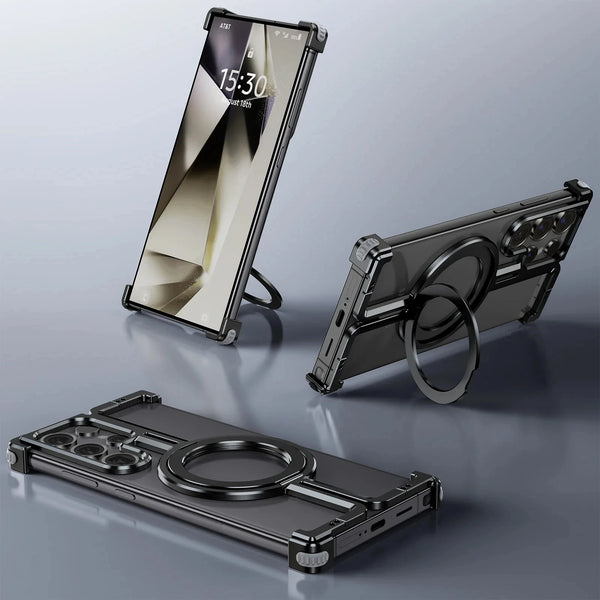 New Ultra Slim Magnetic Metallic Case Protective Bumper With Ring Holder Kickstand For Samsung Galaxy S24 S23 Ultra Series