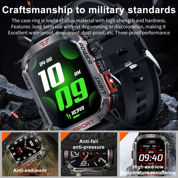 New Rugged Outdoor Multisport Fitness Tracker Smart Watch With LED Flashlight Compass
