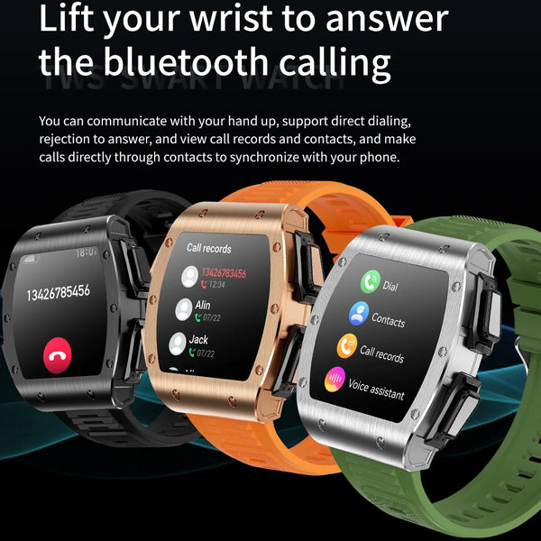 New 2-in-1 Large IPS Touchscreen Sports Smartwatch Fitness Tracker With Wireless Bluetooth Earbuds Headphones