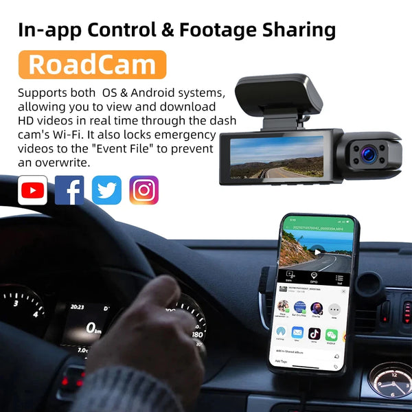 New  Wide Angle 1080P WIFI APP Control Dual Camera Dash Cam (Front & Inside) With IR Night Vision Loop Recording