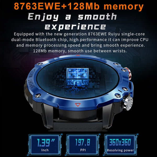 New 1.39'' Screen Outdoor Water-Resistant Smart Watch Fitness Tracker For Android IOS