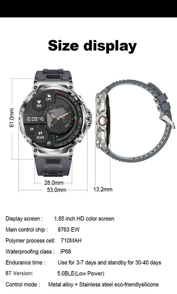 New 1.85'' HD Large Screen Men's Sport Fitness Tracker Watch With Bluetooth Call For Android IOS