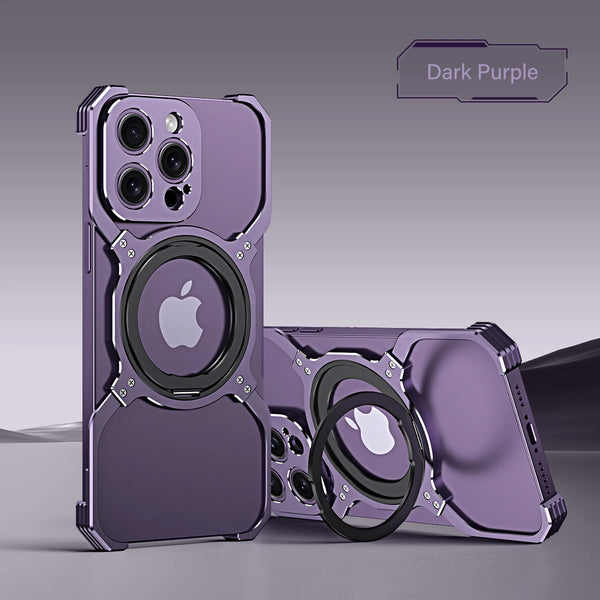 New X-Shaped Ultra Slim Magnetic Metallic Rimless Bumper Case With Ring Holder For iPhone 16 15 14 Pro Max Series
