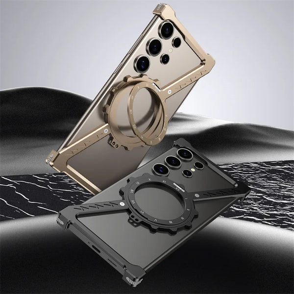 New Z-Shaped Ultra Slim Metallic Phone Case Bumper With Ring Holder For Samsung Galaxy S25 S24 Ultra Series