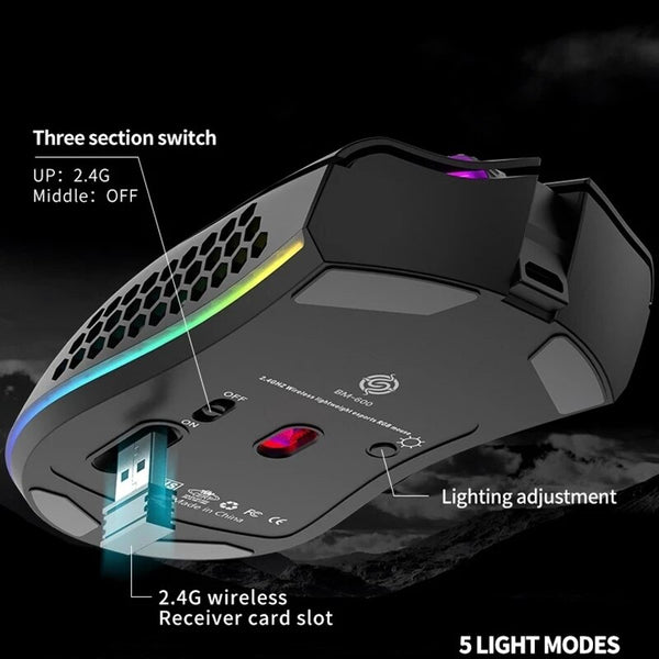 New 2.4G Honeycomb Style Rechargeable Wireless Gaming Mouse WIth Backlight For PC IOS Tablets