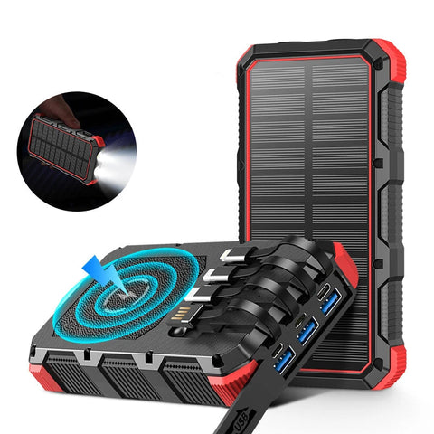 New 30000mAh Heavy Duty Fast Solar QI Power Bank With Wireless Charging For Android Samsung iPhones