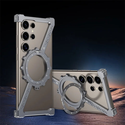 New Z-Shaped Ultra Slim Metallic Phone Case Bumper With Ring Holder For Samsung Galaxy S25 S24 Ultra Series